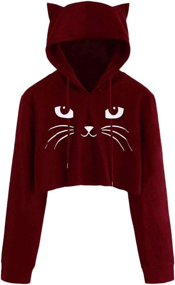 CUTUDE Pullover Ladies Womens Autumn Winter Cat Ear Long Sleeve Hooded Hoodie Sweatshirt Casual Blouse Tops Fashion