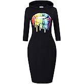 Clearlove Women's Stripe Pocket Knee Length Slim Pullover Hoodie Dress