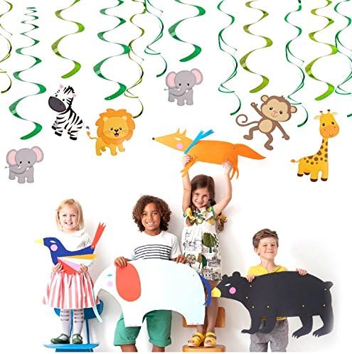 Bdecoll30Pcs Animals Hanging Swirls Decorations,Wild Jungle Animal Themed Spirals Kids Birthday Party Home Ceiling Wall Decoration, Boy Party Supplies