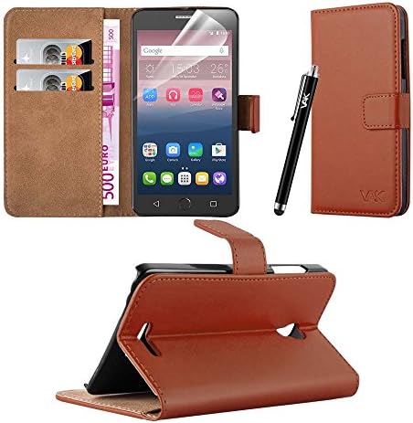 For OneTouch Pop Star Case - Wallet Book [Stand View] Card Case Cover Premium Leather Folio Case for Alcatel OneTouch Pop Star (Brown)