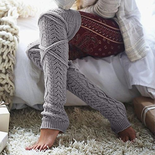 Binmer(TM)Winter Outdoor Fashion Warm Cable Knit Leg Warmers Foot Glove (Light Gray) - Thumbnail 2