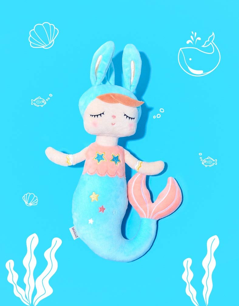 SANDAO MeToo Plush Toys Mermaid Stuffed Animal Toys Angela Plush Rabbit Stuffed Gift Dolls for Kids Children 15 Inch (2 Pack Blue+Purple)