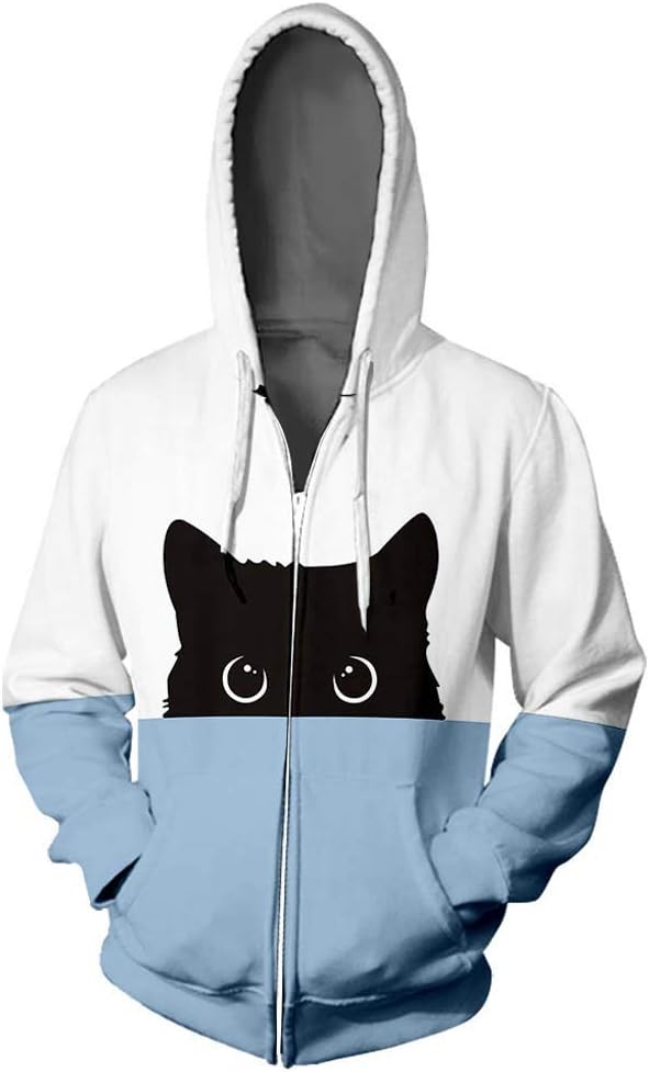 Opinionated Women's Hoodie Couple Hooded Lover Cat Print Hoodie Tops Hip Hop Zipper Color Stamped Long Sleeve Blouse Coat
