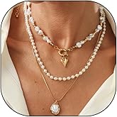 Layered Gold Pearls Beaded Heart Choker Necklaces for Women,Vintage Stackable Baroque Pearl Love Pendant Necklace,Charm Party Jewelry Accessories Gift