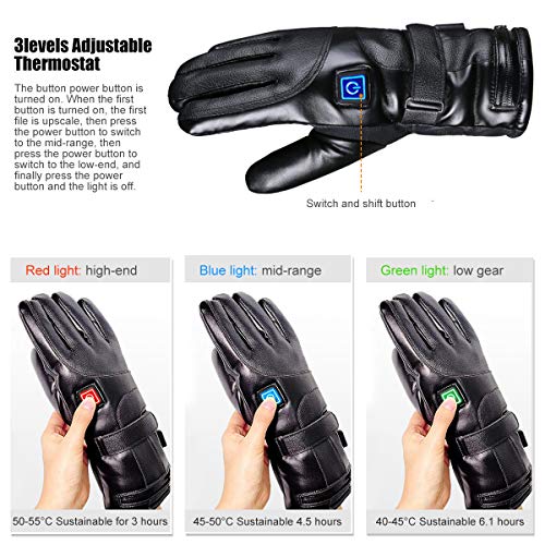 Heated Gloves, 7.4V 4000mAh Rechargeable Battery Heated Leather Gloves for Men Women Waterproof,Fast and Long Time Heating Thermal Gloves Electric Gloves for Motorcycle Skiing Cycling Riding Gloves - Thumbnail 2