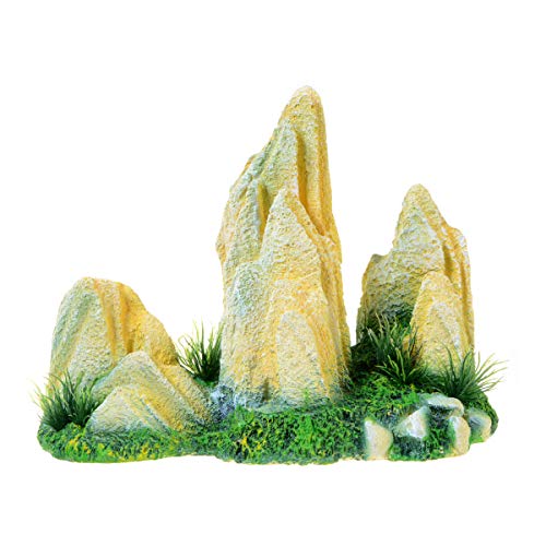 Aquarium Decor Mountain View Stone Decorations Yellow Fish Tank Ornament Large