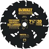DEWALT DW3174 Construction Series 7-1/4-Inch 20 Tooth ATB Thin Kerf Pressure Treated and Wet Lumber Cutting Saw Blade with 5/8-Inch and Diamond Knockout Arbor
