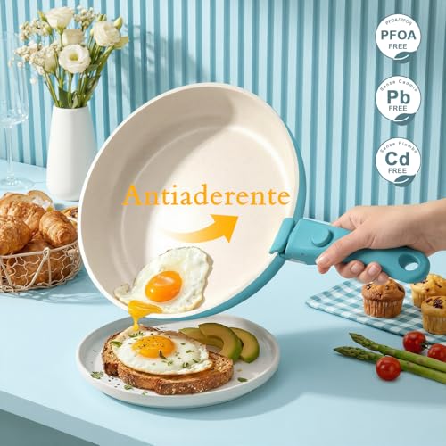 GiPP 21 Piece Non-Stick Frying Pan Set with Removable Handles, Blue | Suitable for Induction, Gas,Ceramic,Electric,Aluminium,Healthy Kitchen for Motorhomes,Toxin Free,Oven/Dishwasher Compatible