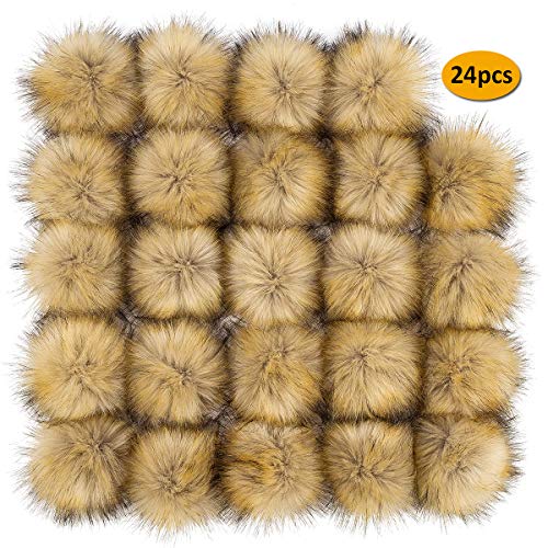 24 Pieces Faux Fur Pom Pom Balls Fur Fluffy Pompom Ball with Elastic Loop for Hats Shoes Scarves Gloves Scarves Bag Key Chain Charms Accessories(Faux Mink Fur Color/12 Pairs) (Faux Mink Fur Color)