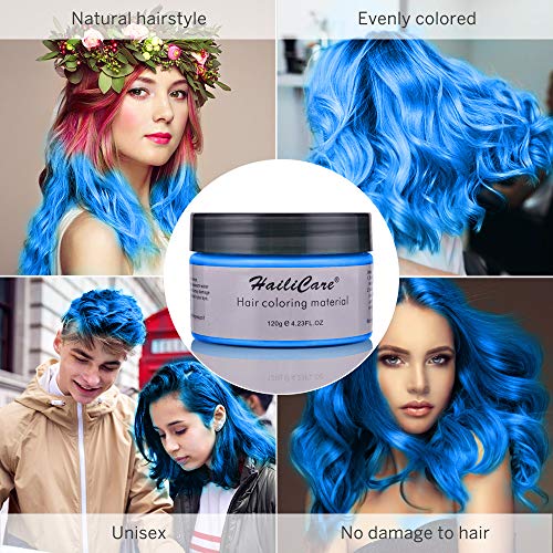 Blue Temporary Hair Dye Wax 4.23 oz, HailiCare Instant Colored Hair
