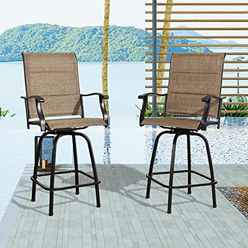 Iwicker Outdoor Swivel Bar Stools, Patio Textilene Bar Height Chairs
