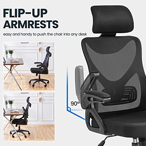 Yaheetech Ergonomic Computer Desk Chair, High Back Home Office Chair with Flip-up Armrest and Lumbar Support for Home Study or Manager Work Black