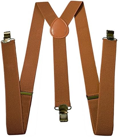 Mens Suspenders - Adjustable Solid Straight Clip - X Back Style by Mobile TrackR (Brown)