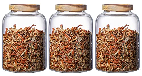 GGEROU Airtight Glass Storage Jar with Acacia Wood Air-Tight Lid,3 Pack Borosilicate Kitchen Canistersglass Canister for Kitchen, Pantry Organization, Ideal for , Nuts, Cookie, Coffee, 2000ml