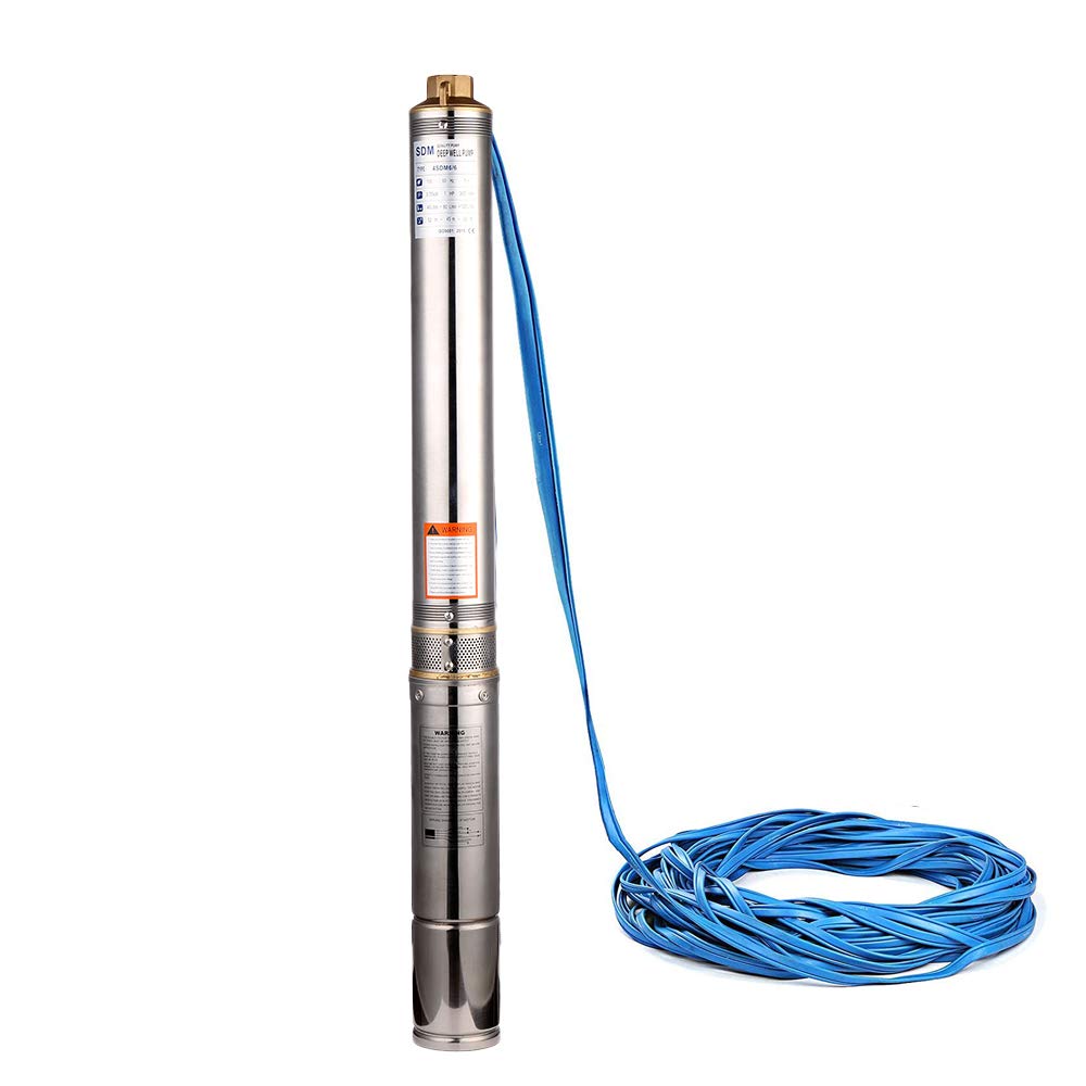 SHYLIYU Pompe Puits Profond 220V 370W - Pompe Submersible Acier Inoxydable Débit 6800 L/h Hauteur 42m