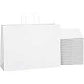 SHOPDAY White Paper Bags with Handles 16x6x12, 25 Pack Large Kraft Paper Bags Bulk, Tote Bag Shopping Bags, Paper Gift Bags, Retail Bag Merchandise Bags for Grocery Business Takeouts