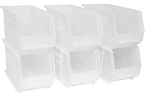 Akro-Mils 30260 AkroBins Plastic Storage Bins, Space-Saving Stackable Bins for Garage, Pantry, Craft Organization, 18" x 11" x 10", Clear, 6-Pack