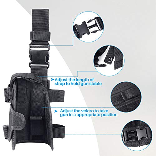 aokur Tactical Pistol Leg Holster, Adjustable Airsoft Gun Drop Thigh Holster, Military Harness Pouch, Left and Right Handed Set, Black - Thumbnail 3