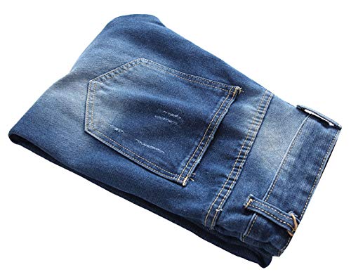 Qazel Vorrlon Men's Slim Fit Blue Stretch Destroyed Ripped Skinny Denim Jeans Size 30,Q407 - Thumbnail 6