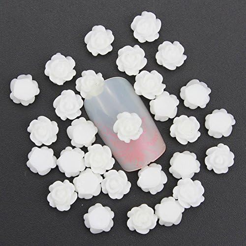 3D 50Pcs/lot White Rose Flower Design Nail Art Decoration Resin Studs Charms Jewelry DIY Acrylic Nail Tools