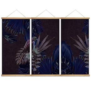 Hanging Poster NO Magnetic Wooden Framed,Green Leaves,Beautiful Flowers Home Wall Canvas Prints Decoration Ready to Hang - 18"x36"x3 Panels