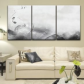 3 Panel Canvas Wall Art - Chinese Ink Painting Style Abstract Ink Splash - Giclee Print Gallery Wrap Modern Home Art Ready to Hang - 16"x24" x 3 Panels