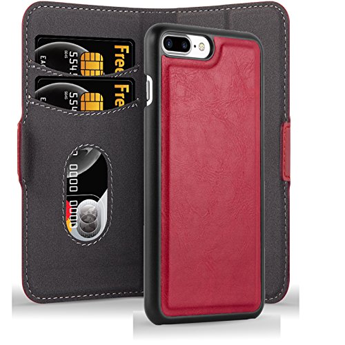 Cadorabo – 2-in-1 Book Wallet for > Apple iPhone 8 PLUS / 7 PLUS / 7S PLUS < with integrated detachable Hard Cover Stand Function Card Slot and invisible Closure - Etui Case Cover in POMEGRANATE-RED - Thumbnail 6