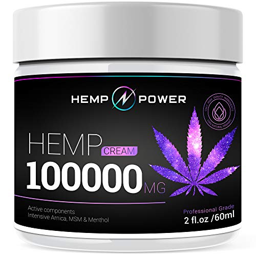 Hemp Power Pain Relief Cream - 100 000MG - Relieves Muscle, Joint Pain, Lower Back Pain, Knees, and Fingers - Inflammation - Hemp Extract Remedy - Hemp Oil with MSM - Arnica 2fl oz