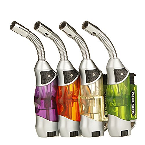 GuangFa Handheld Mini 8631 Butane Torch Lighter Windproof Refillable Gas Steel Adjustable Flame 1300°C/2500°F for Kitchen Cooking Cigar Light BBQ Welding (Transparent)