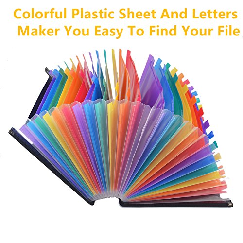 24 Pockets Expanding File Folder with Labels,A4 Size Colorful file organizer Plastic Business File Organizer Box Portable Desktop Business Paper Document Holder Wallet for Office School Host