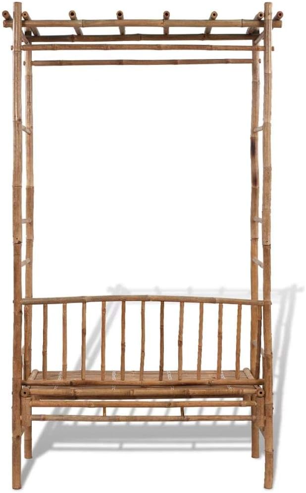 Fesjoy Bamboo Bench Pergola Outdoor Weather-Resistant Waterproof Hard-Wearing for Roses Climbers Garden Backyards Porch Poolside