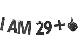 HENSITA I AM 29+1 Banner, 30th Birthday Party Sign Funny/Gag 30 Bday Party Decorations Black Gliter Paper Photoprops