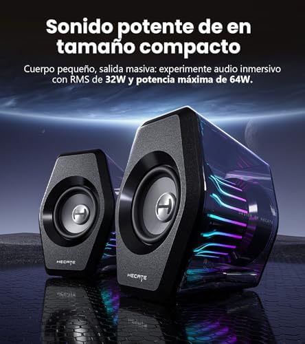 Coluna de gaming G2000 Pro 2.0 RGB, potência máxima 64W, sincronização de luz Tempoflow ™ a 270 graus, som surround virtual 7.1-Bluetooth 5.4 / USB-C/AUX, Adequado para PC (preto)