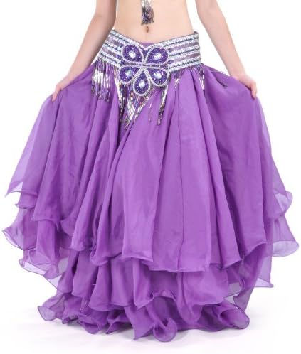 BellyLady Belly Dance Skirt Halloween Tribal Chiffon Tiered Maxi Full Skirt