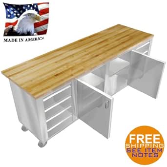 Acero inoxidable Isla Madera de arce superior 76,2 x 243,8 cm 8 cajones