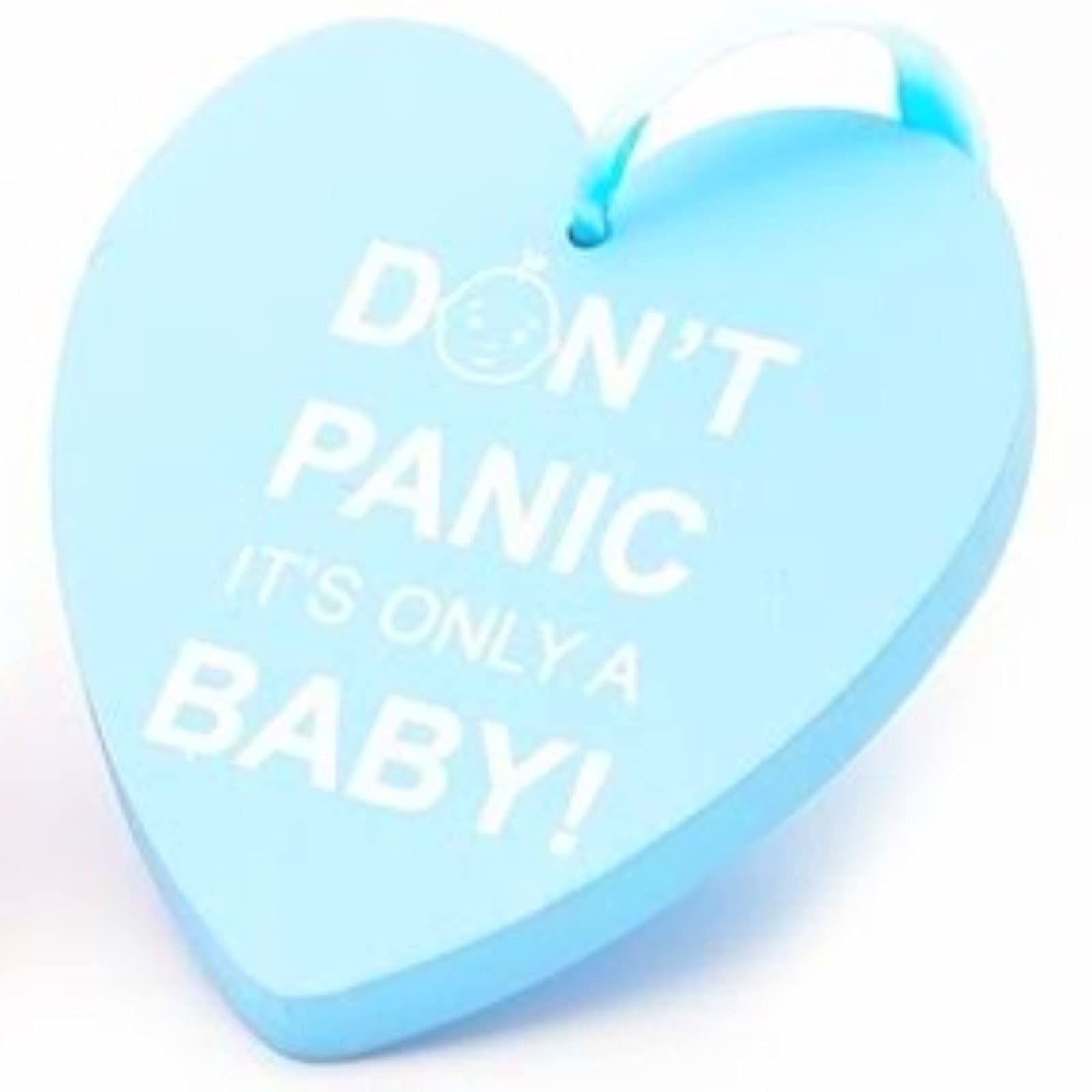 Baby Best Buys Chunky Wooden Nursery Hanging Heart Plaque Don't Panic its Only a Baby Blue Keepsake Gift