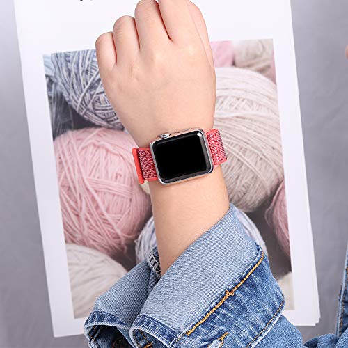 HILIMNY Compatible for Apple Watch Band 42mm 44mm, Nylon Band Adjustable Closure Wrist Strap, Replacement Band Compatible for iWatch Series 5 4 3 2 1 (42mm 44mm, Nectarine)