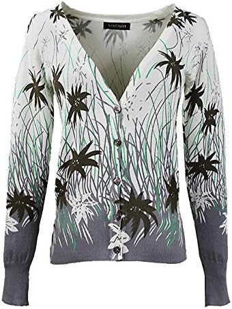 Women's petite bamboo printing V-neck short cardigan