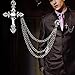 AISme Men's Rhinestone Cross Chain Brooch Lapel Pin Shirt Suit Wedding Accessory Gift (Silver)
