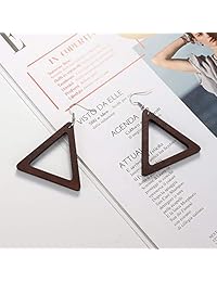 Joerica - 4 pares de pendientes colgantes para mujer y niña, de madera étnica, de acero inoxidable, sin metal, JOEH16-6P