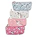 MOMOONNON 4PCS Cute Unicorn Cartoon Zipper Pencil Case Pouch Pen Holder Makeup Bag Organizer Canvas Stationery Storage Bag for Kids Girls