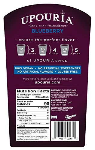 Upouria Blueberry & Raspberry Flavored Syrups, 100% Vegan and Gluten-Free, 750ml bottles - Set of 2 - Pumps included