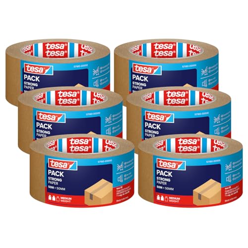 tesapack STRONG PAPER Parcel Tape - 50 m x 50 mm - Brown - 6 Rolls