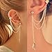Women Fashion Punk Rock Leaf Chain Tassel Dangle Ear Cuff Wrap Earrings Ear Clip