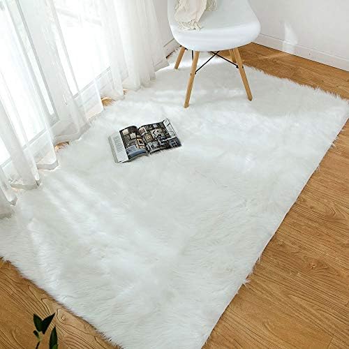 Faux Sheepskin, Faux Fur Rug, ZCZUOX Fluffy Rug for the Bedroom, Living Room, Furry Carpet or Throw for Chairs, Stools and Sofa (White, 75x120cm)