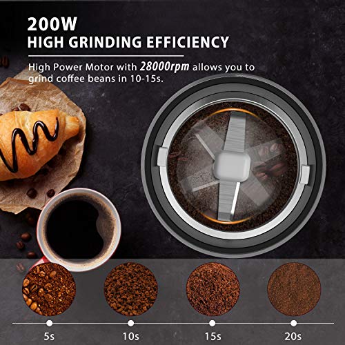 Edelstahl Kaffeemühle Elektrische Gewürzmühle 200W tragbare Kaffee und Gewürz Mühle mit Edelstahlklingen, 50dB… – Bild 3
