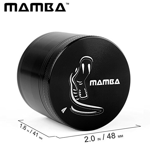 Mamba Grinders 2" Premium Spice Herb Grinder - Razor Sharp Teeth, Pollen Catcher, Scraper - Strong & Portable Plant Tobacco Grinding Accessories Tool. Create The Perfect Fluffy Grind Anywhere (Black)