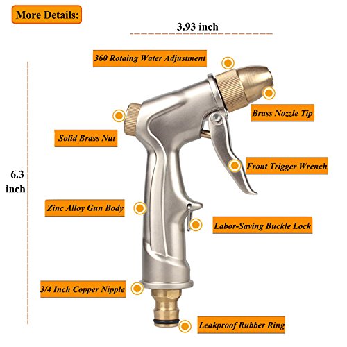 V.C.Formark Garden Hose Nozzle Heavy Duty Metal Spray Gun Sprayer Brass for Car Washing,Plants Watering,Pets Shower,Floor Cleaning