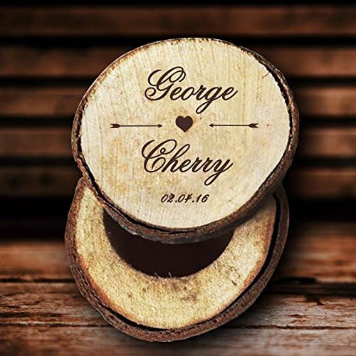 liuKen Personalized Bride and Groom Name and Date Wedding Ring Box Wood Wedding Ring Box Rustic Wedding Ring Box Holder Anniversary Valentines Wedding Gifts