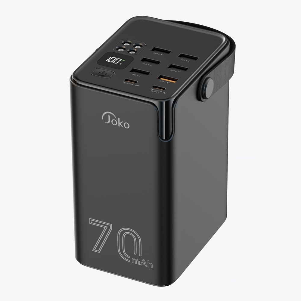 JOKO 70000mAh Power Bank High Capacity 20W PD 3.0 Fast Charging 22.5W Max Large Power Bank,7 Outputs 2 Inputs,LED Display,USB-C Battery Packs for iPhone, Samsung, Outdoors，Camping
